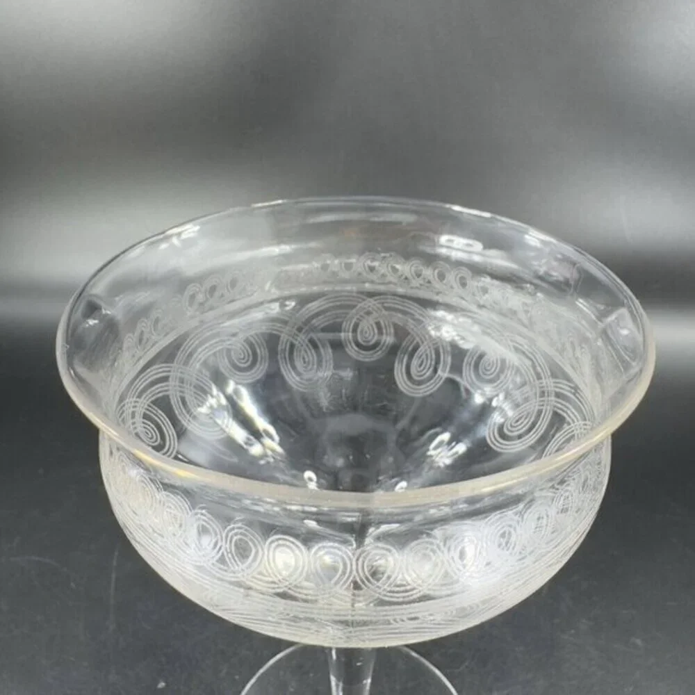 Antique French Glasses Needle Etched Green UV‎ Manganese 365nm Set 2 Drink Cups